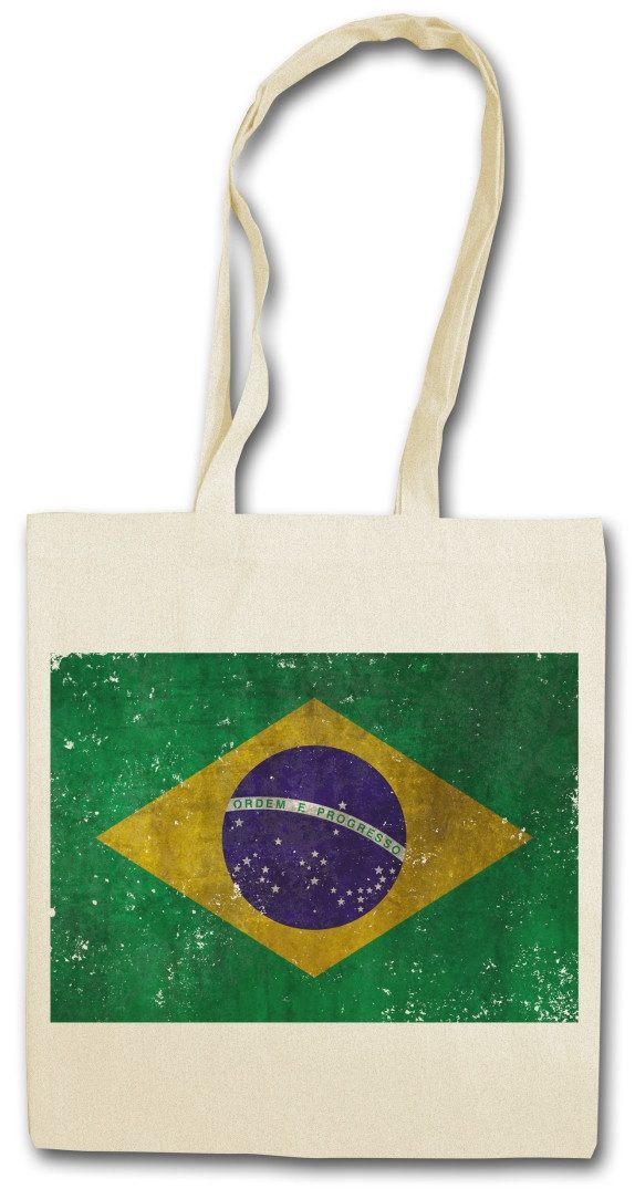 Beuteltasche Brazil Flag Vintage Logo Stofftasche Brasil Brasilien Banner Fahne