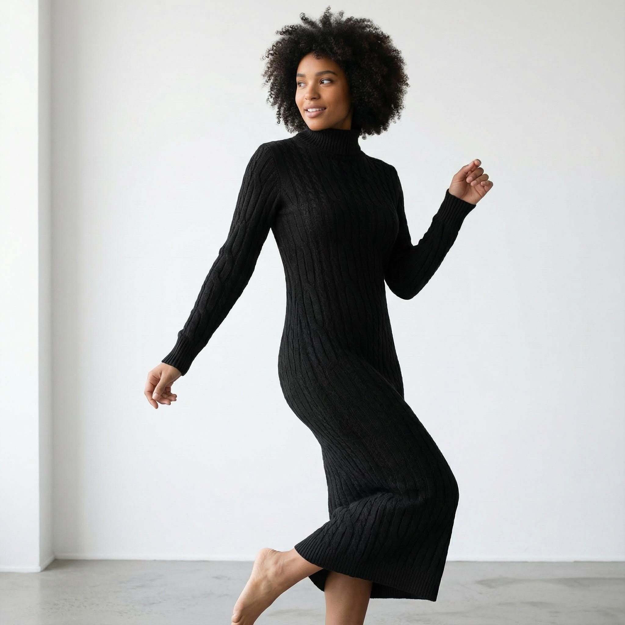 OriginalYou Strickkleid Damen Strickkleid im modischen Zopfstrick Stil Longkleid
