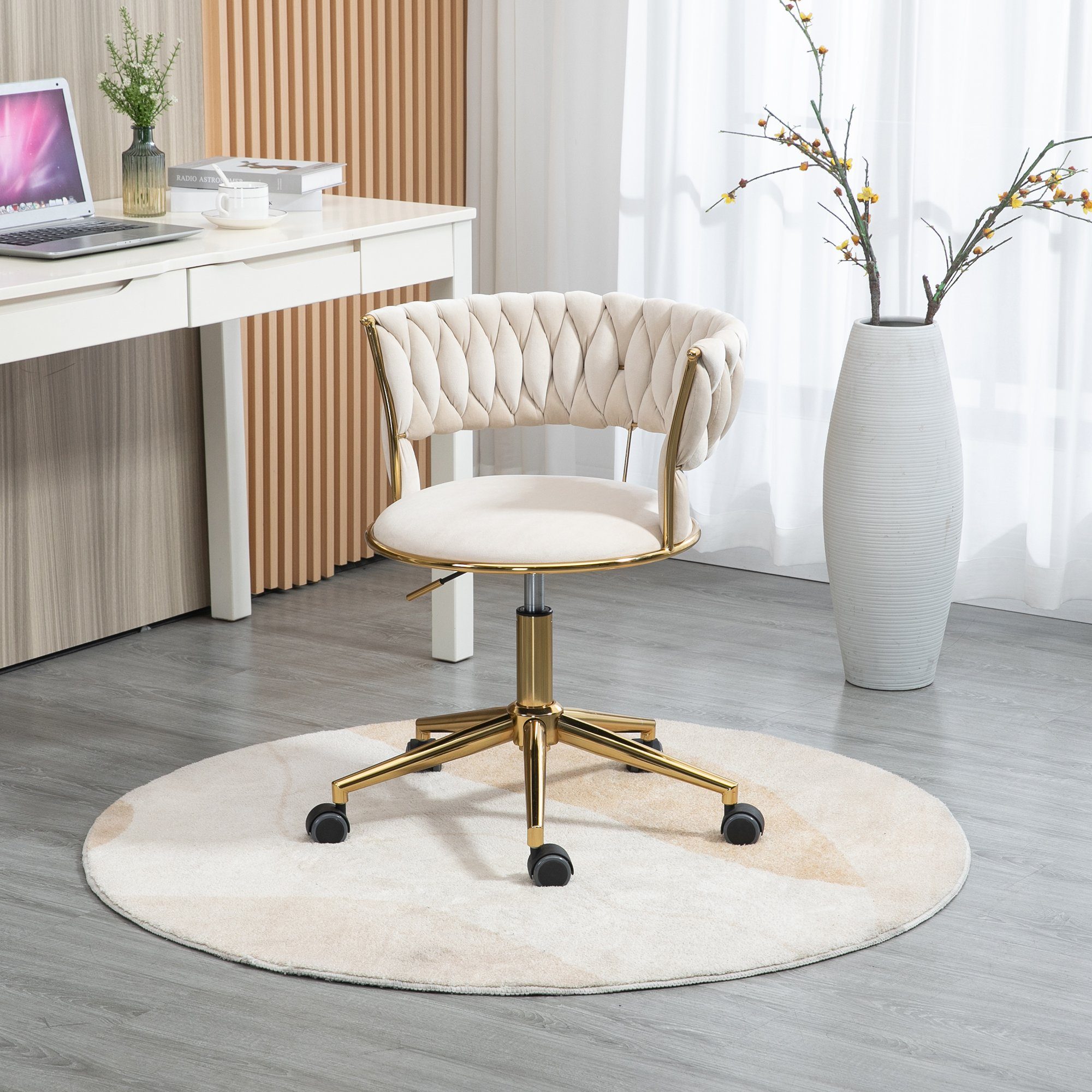WISHDOR Bürostuhl Drehstuhl, 360° drehbarer Polsterstuhl (1 St), Make-up-Stuhl, goldener Bürostuhl, 360° drehbarer Elfenbein