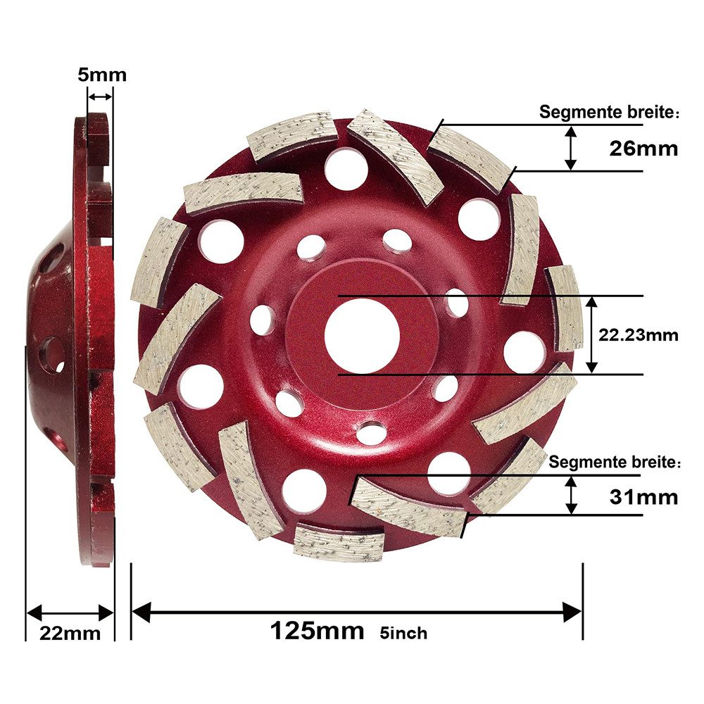 FOUORTUNATE-BEE Schleifscheibe Diamant Schleiftopf 125mm×22.23mm, (Topfschl günstig online kaufen