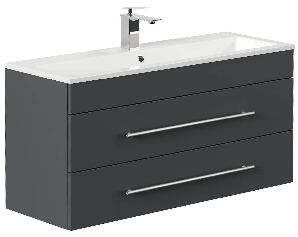 einfachgutemoebel Waschtisch-Set Badmöbel Waschplatz 100cm Portus 1000 SlimLine, graphit grau, (Badmöbel Set, 1-St., Waschtisch Set)