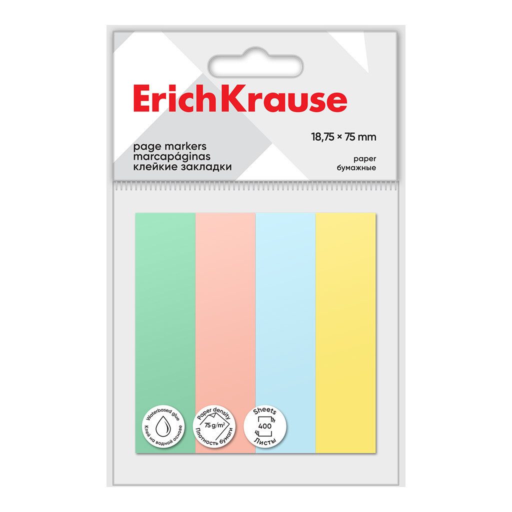 Erich Krause Haftnotizblock, Seitenmarker 19mm Pastell Papier beschriftbar 400 Blatt sortiert