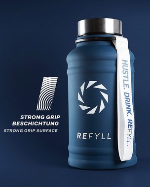 REFYLL Trinkflasche Edelstahl Trinkflasche Hero 1,3L und 2,2L, Auslaufsicher, robust, Fitness Trinkflasche für Sport, Gym, Water Jug auslaufsicher