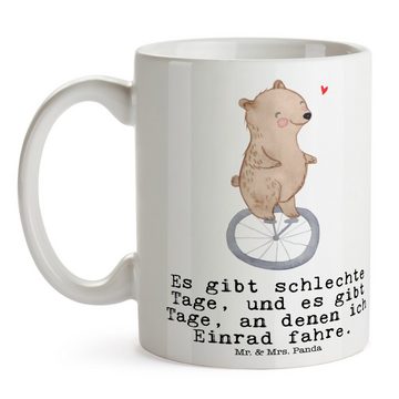 Mr. & Mrs. Panda Tasse Bär Einrad fahren - Weiß - Geschenk, Teebecher, Schenken, Sport, Büro, Keramik, Brillante Bedruckung