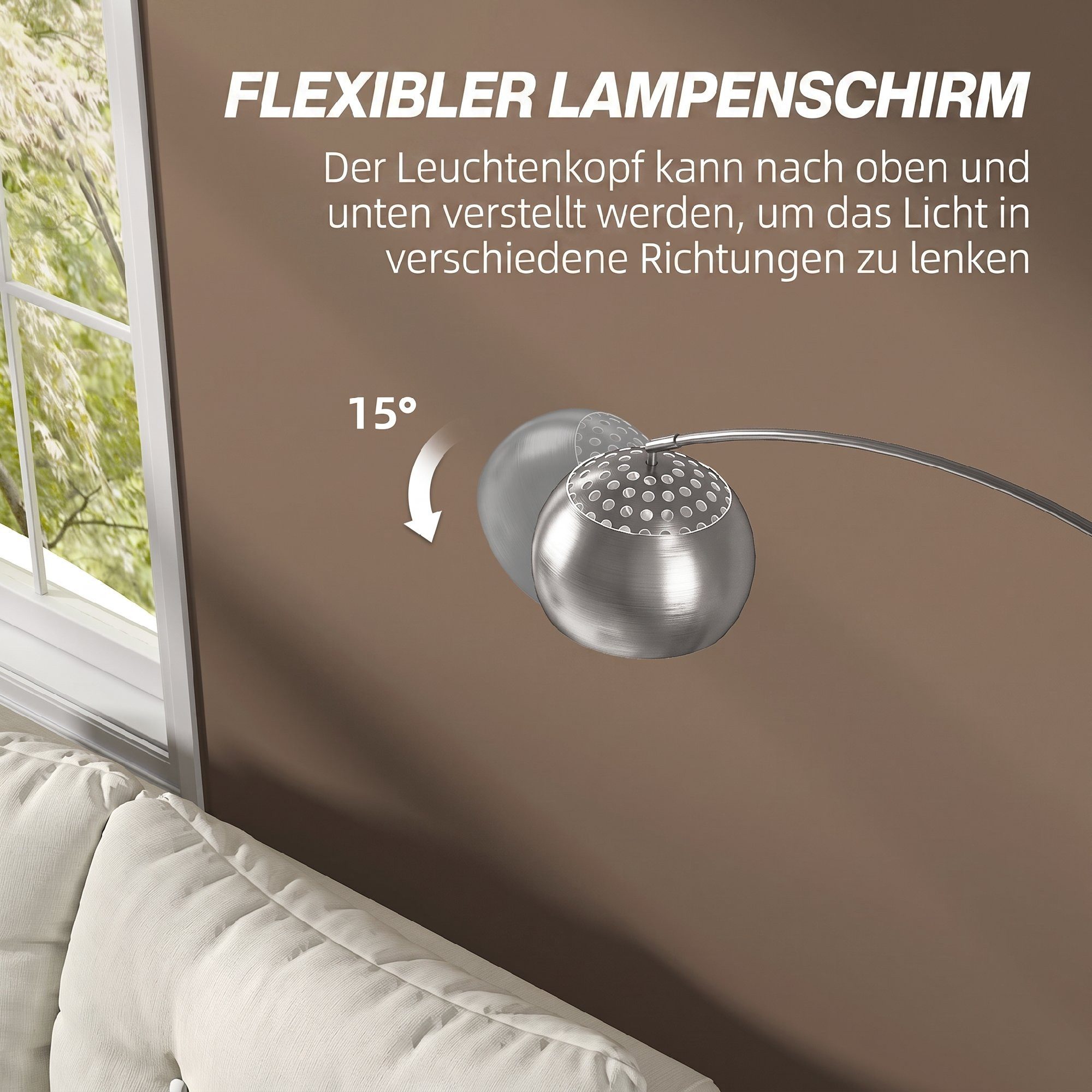 HOMCOM Stehlampe Stehleuchte mit Marmorsockel, Verstellbarem Lampenschirm, Fußschalter, ohne Leuchtmittel, für Schlafzimmer Büro, exkl. Glühbirne – Bild 5 von 5