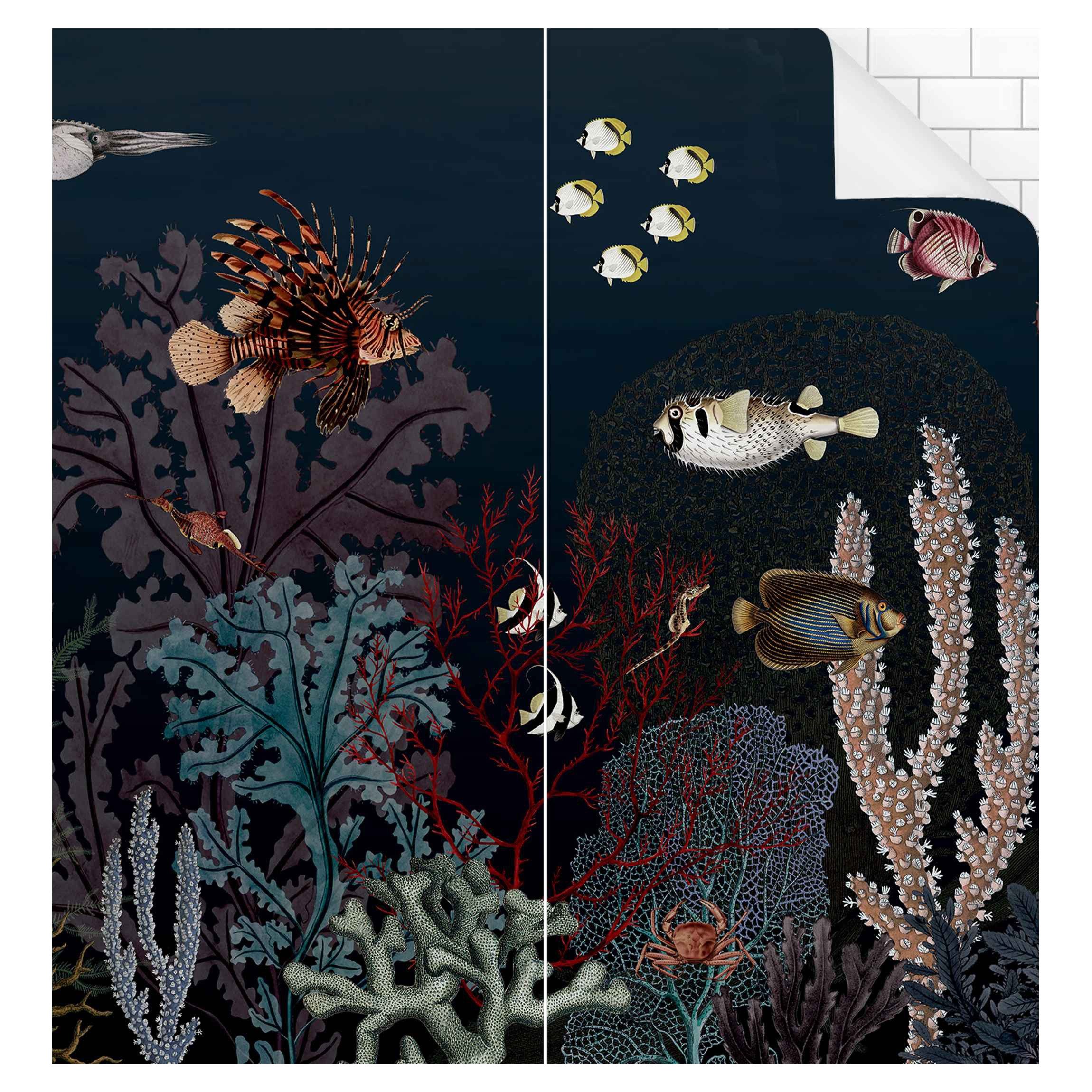 Bilderdepot24 Duschrückwand Strand bunt Duschrückwand ohne Bohren Dusche Aquarell, (0,61 mm starke Folie selbstklebend Wandpaneele Dusche versch. Größen), fugenlose & wasserfeste Motiv Rückwand Wandverkleidung für Duschkabine