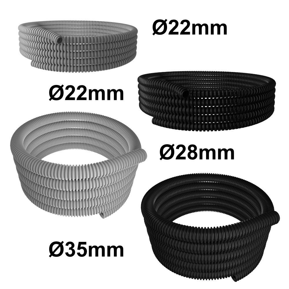 Em Group Kabelkanal Spiralrohr GUS Isolierrohr 30m ⌀22mm ⌀28mm ⌀35mm grau schwarzem weiß