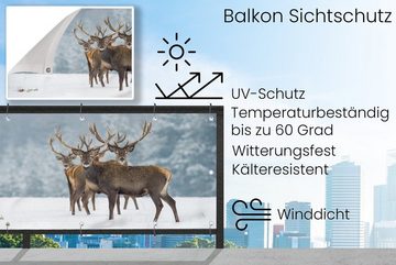 MuchoWow Balkonsichtschutz Hirsche - Tiere - Schnee - Winter - Landschaft - Natur (1-St) Balkonbanner, Sichtschutz für den Balkon, Robustes und wetterfest