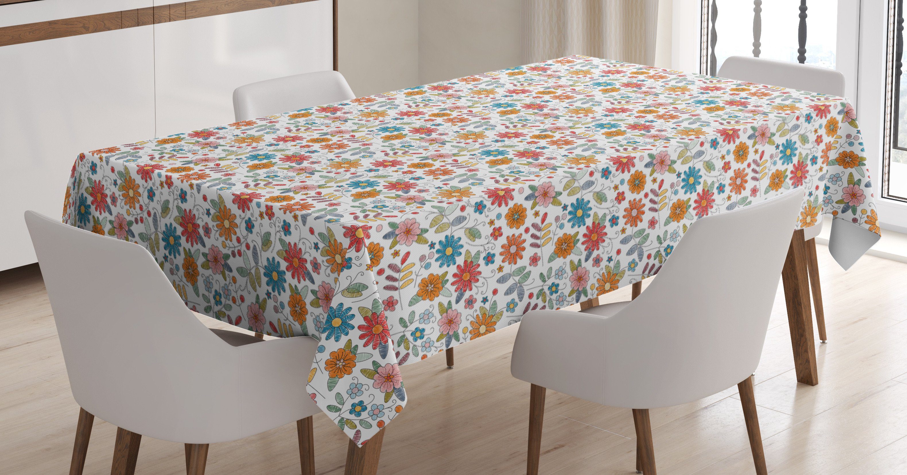 Abakuhaus Tischdecke Farbfest Waschbar Für den Außen Bereich geeignet Klare Farben, Blume Bunte blühende Gänseblümchen