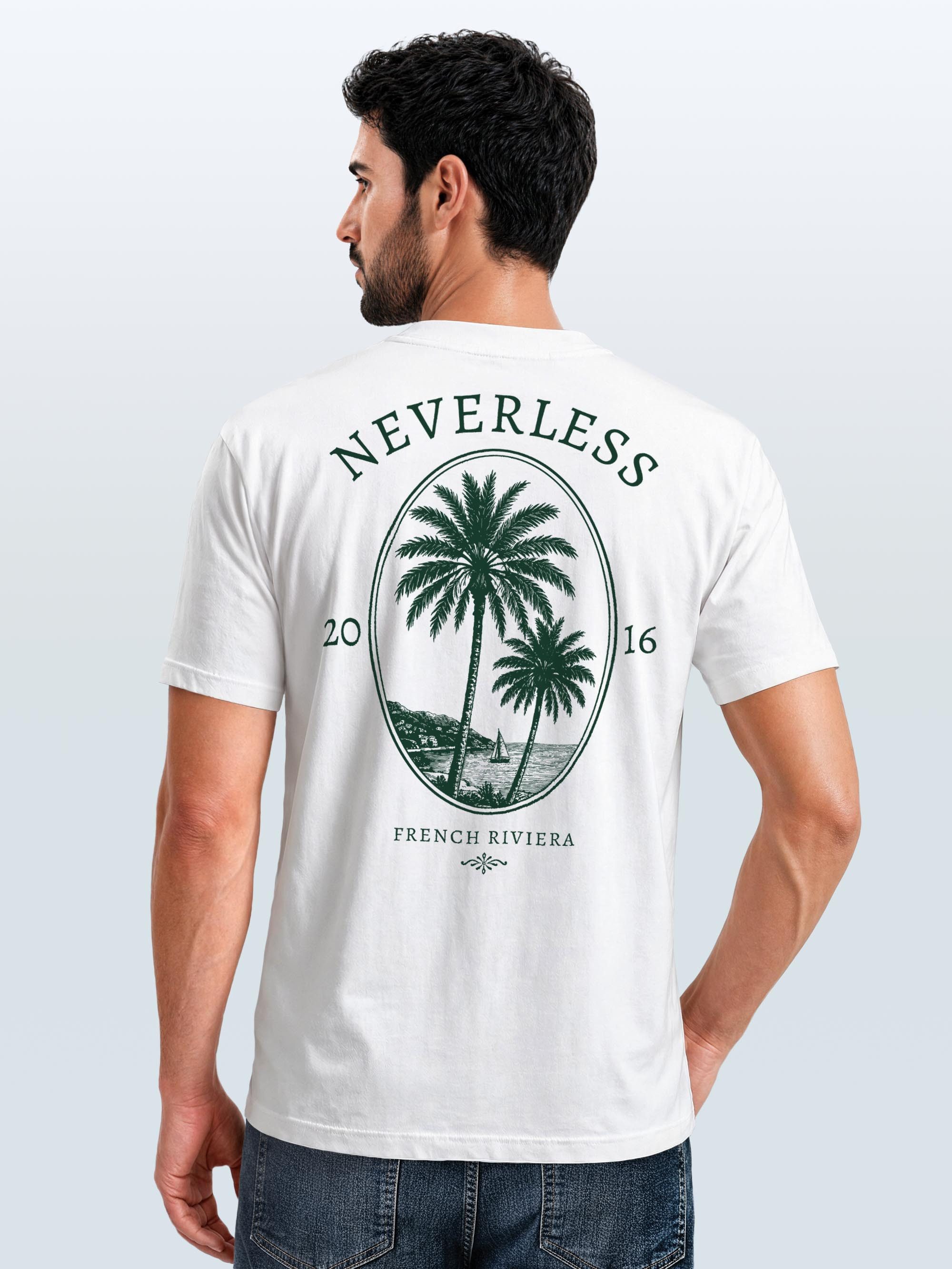Neverless Print-Shirt Herren T-Shirt Backprint - French Riviera - Baumwollshirt Männer mit Print – Bild 3 von 5