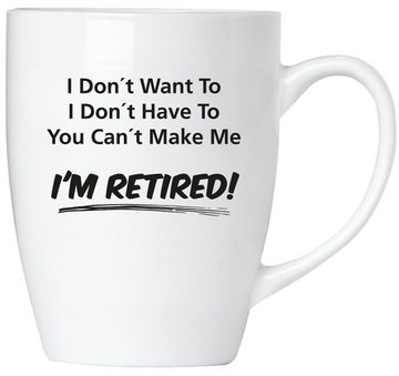 BRUBAKER Tasse Motivtassen "RETIREMENT..." und "I don`t want...", Keramik, 2er-Set Kaffeebecher in Geschenkpackung, Ruhestand Rente Becher Kaffeetassen Geschenkset mit Grußkarte für Rentner