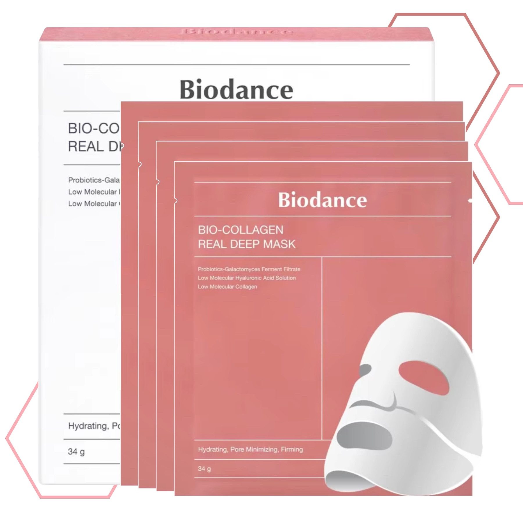Biodance Gesichtsmaske Biodance Bio Collagen Real Deep Maske Hautpflege Anti-Aging, 4-tlg., Tiefenwirksame Feuchtigkeitspflege, Antioxidativer Schutz