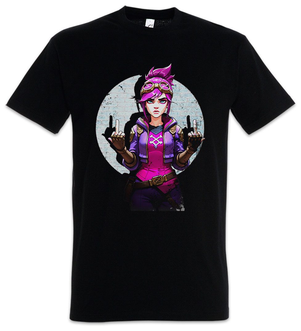 Urban Backwoods Print-Shirt Cyber Violet Girl Herren T-Shirt Arcane Legends Anime Punk Tattoo Jinx (1-tlg) League LOL Gamer Gaming