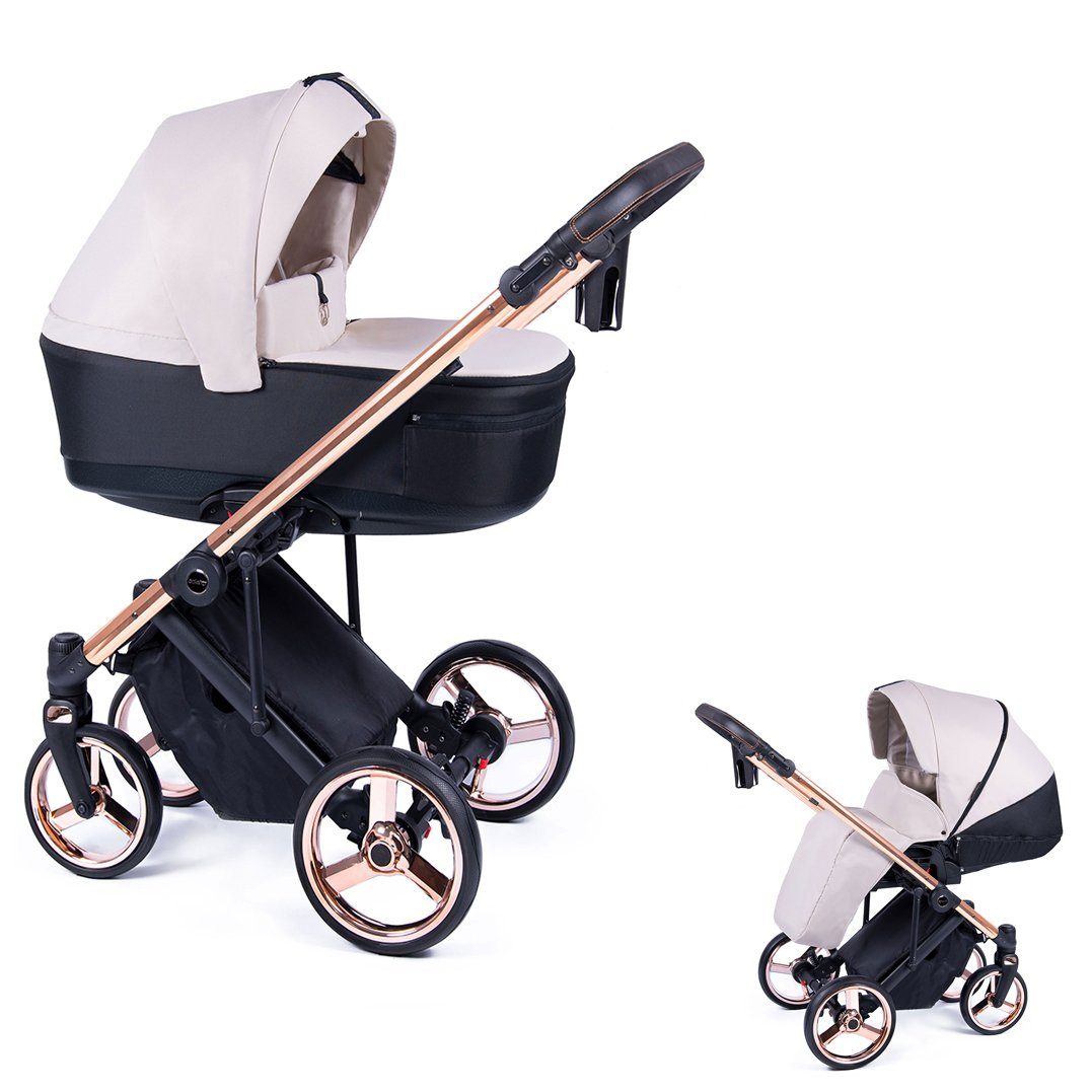 babies-on-wheels Kombi-Kinderwagen 2 in 1 Kinderwagen-Set Fado - 14 Teile - in 24 Designs Creme = Gestell gold