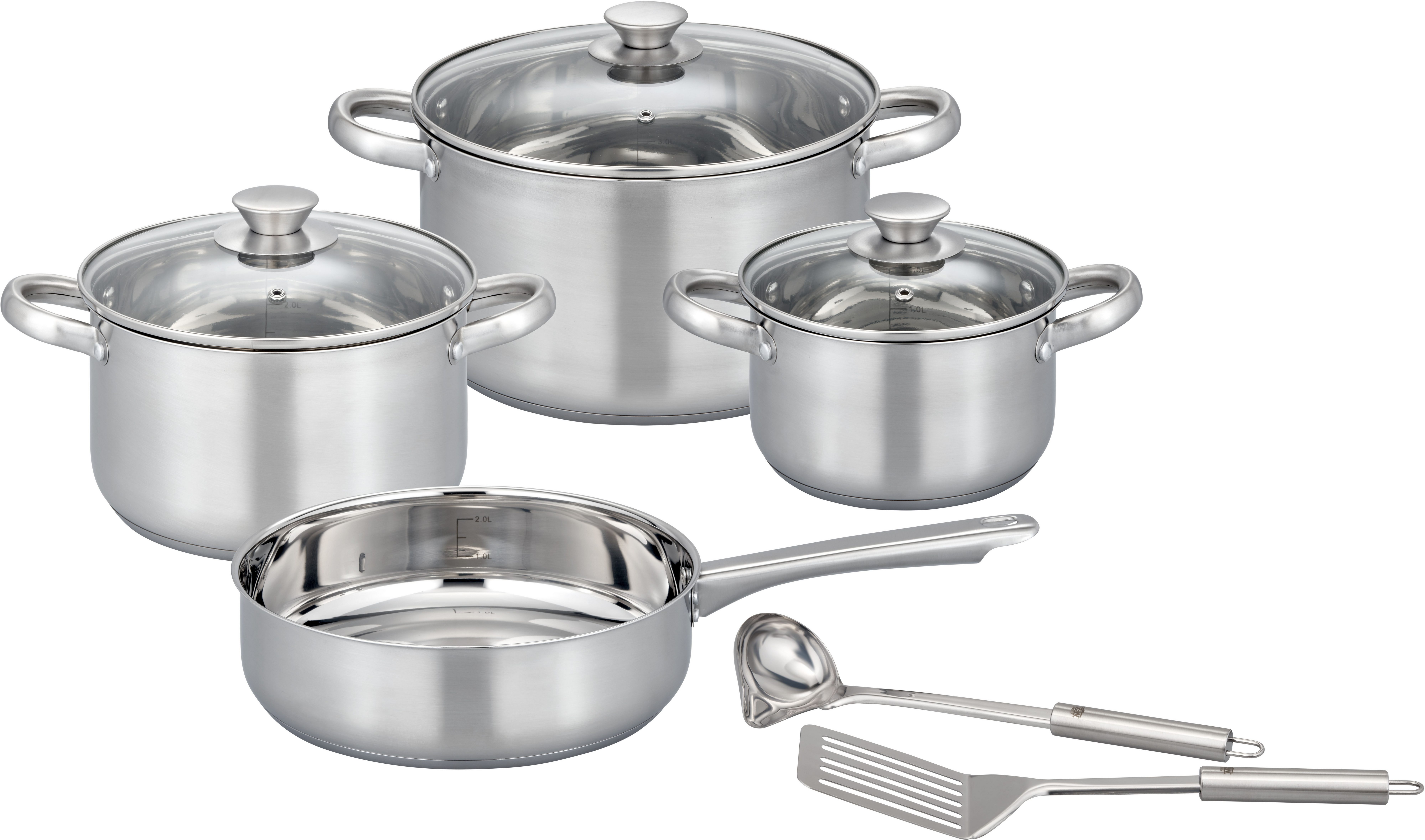 GSW Topf-Set Toronto, Edelstahl (Set, 9-tlg), mehrteiliges Kochtopf-Set aus Edelstahl inkl. praktischer Küchenhelfer