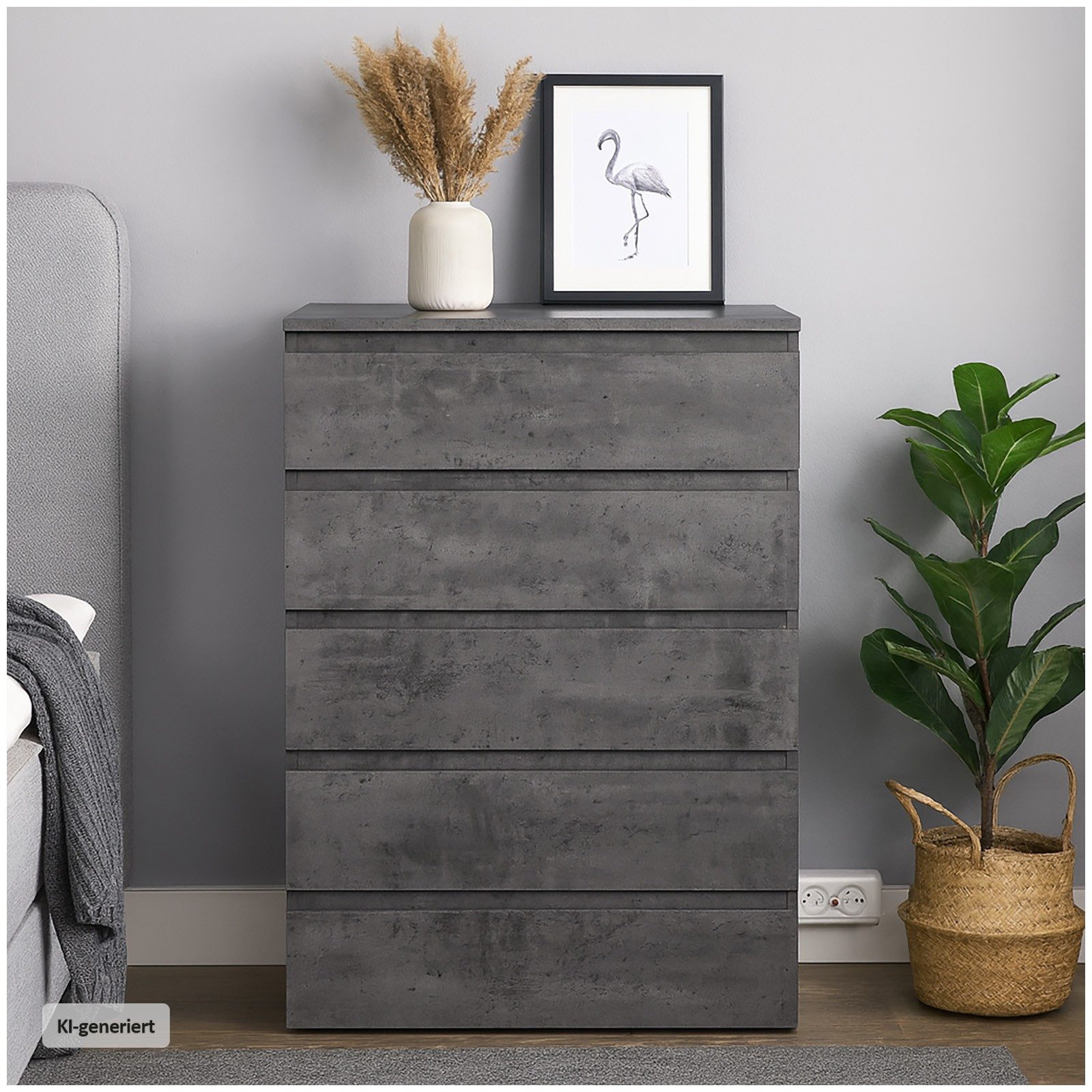 HTI-Living Kommode Kommode mit 5 grifflosen Schubladen Beton (Stück, 1 St., 1 Kommode), Anrichte Sideboard Schrank
