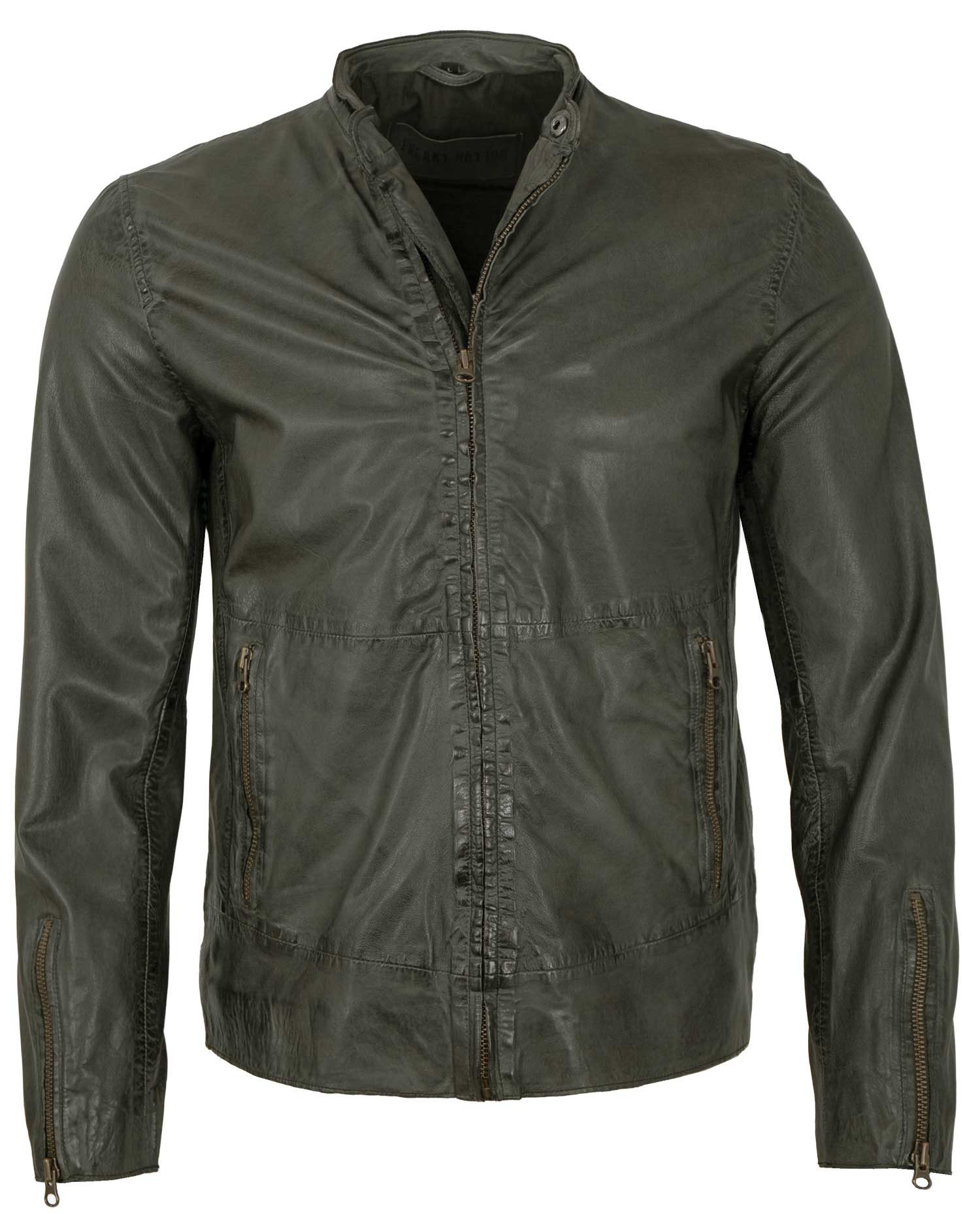 Freaky Nation Lederjacke Chrissi-FN Freaky Nation - Herren Lederjacke Lammnappa khaki