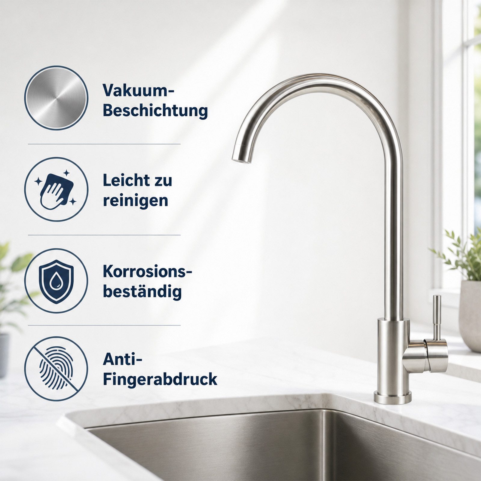 Ledklang Küchenarmatur Hochdruck Edelstahl Spültischarmatur 360° schwenkbar Schwarz/silber (1-St., Mischbatterie) für Einhebelmischer Mischbatterie Wasserhahn K – Bild 4 von 5