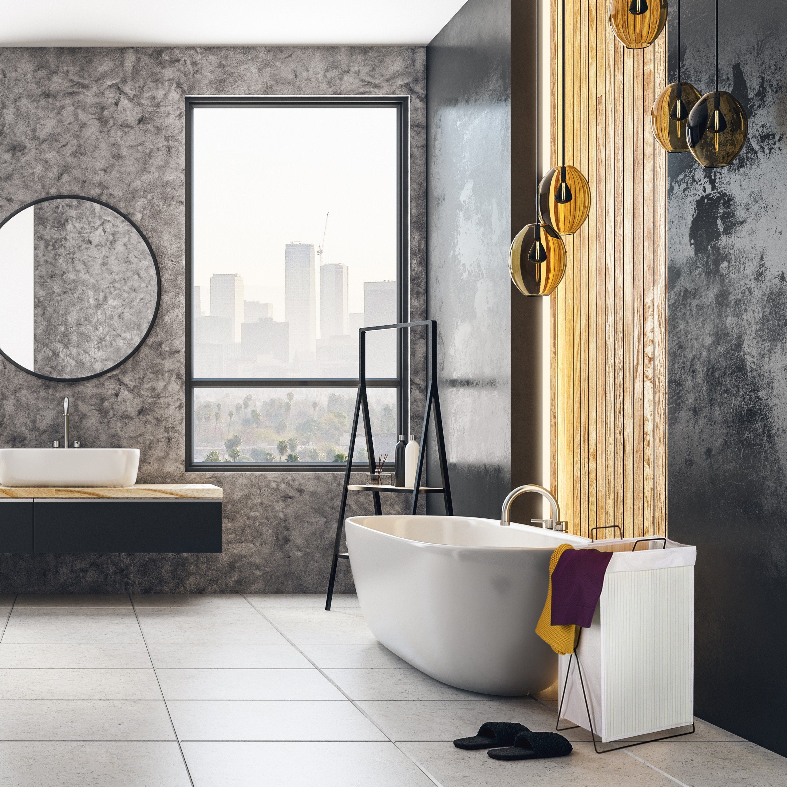 relaxdays Wäschekorb Bambus mit Gestell, weiß günstig online kaufen