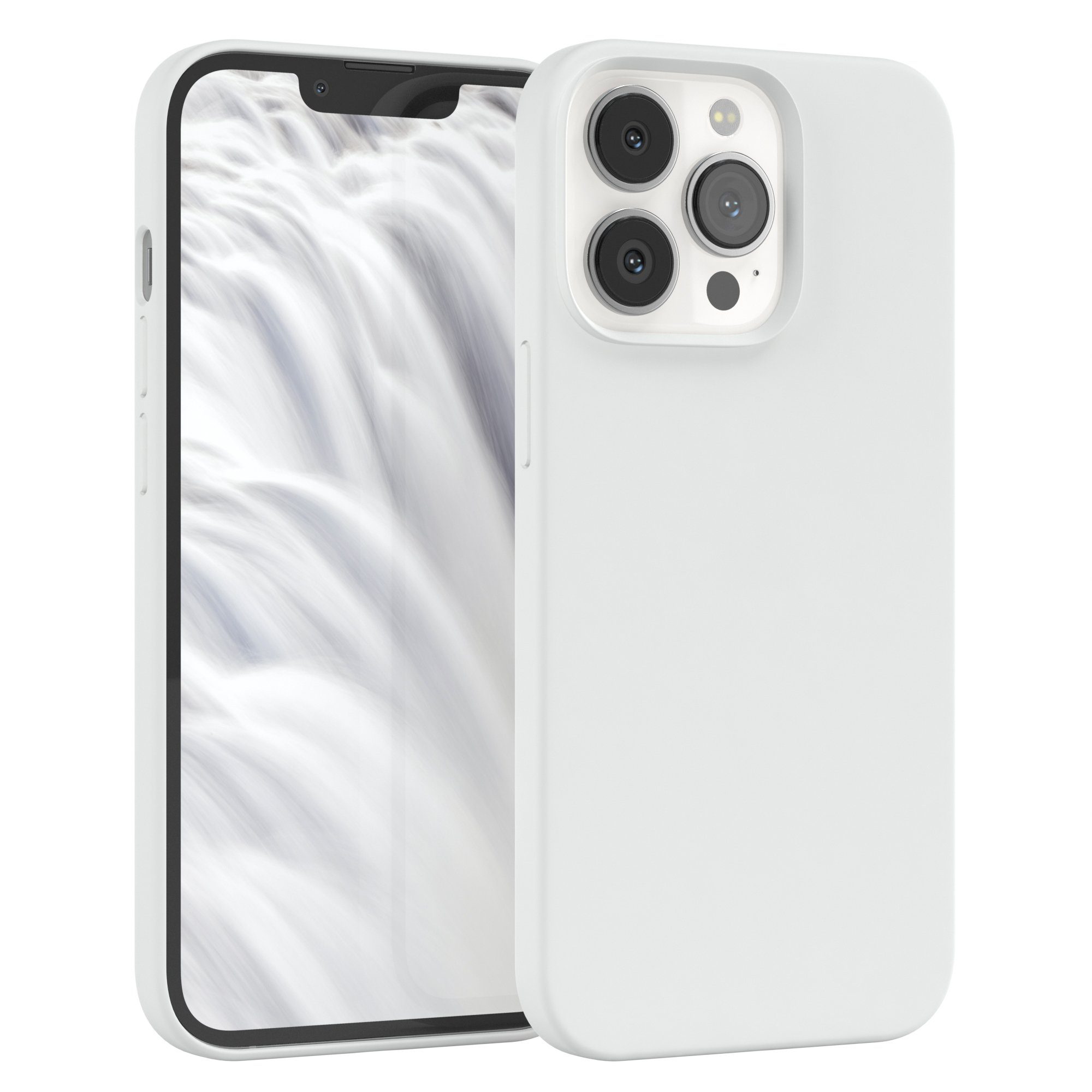 EAZY CASE Handyhülle Premium Silikon Case für Apple iPhone 13 Pro 6,1 Zoll, Silikon Schutzhülle mit Kameraschutz kratzfest Handy Softcase Weiß