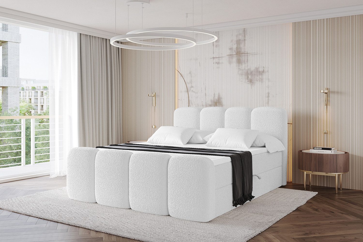 ALTDECOR Boxbett NINA-Z (Multipocket-Matratze H4, H3 Matratze Bonellfederung, Topper, Kopfteil), Doppelbett mit Fußteil