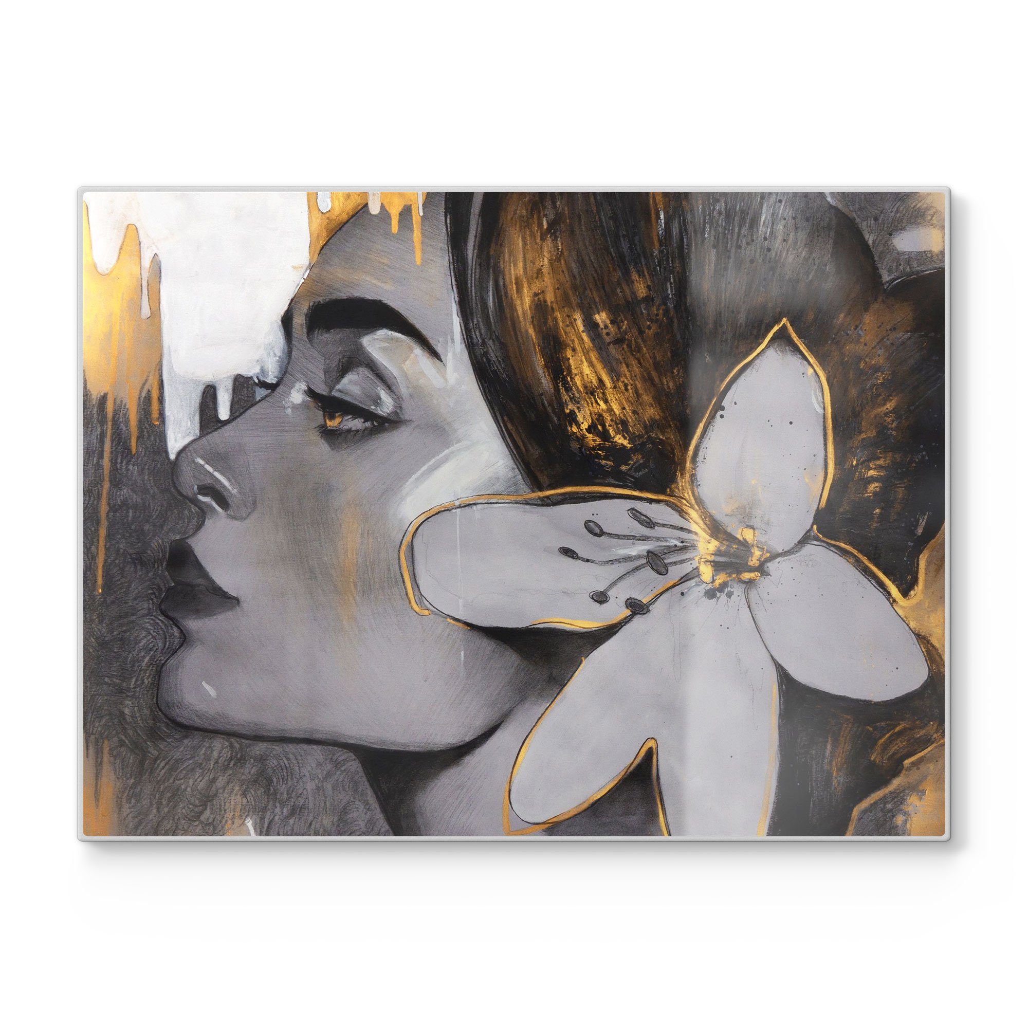 DEQORI Schneidebrett 'Frau mit Blüte im Haar', Glas, Platte Frühstücksbrett Schneideplatte