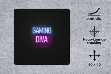 MuchoWow Gaming Mauspad Gaming - Zitate - Neon - Gaming-Diva - Frauen (1-St), Mousepad mit Rutschfester Unterseite, Gaming, 40x40 cm, XXL, Großes