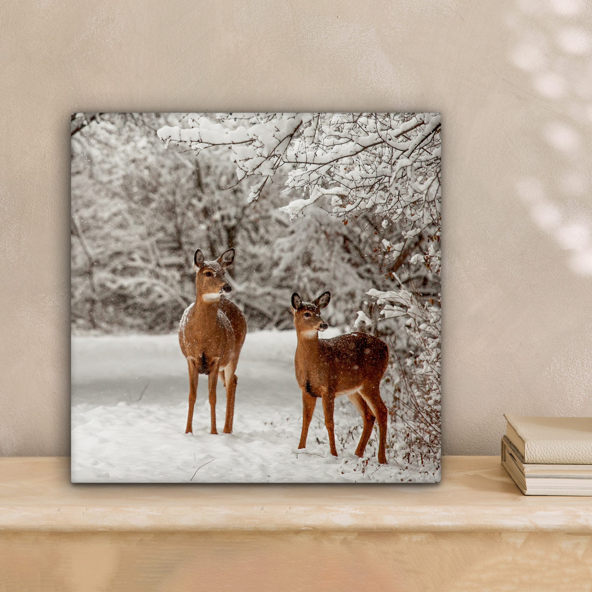 OneMillionCanvasses® Leinwandbild Hirsche - Schnee - Bäume, Fotodruck (1 St günstig online kaufen