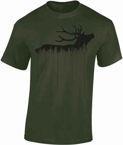 Baddery Print-Shirt Waldhirsch - Jäger T-Shirt - Jägerkleidung - Jagd Zubehör - Geschenk hochwertiger Siebdruck, auch Übergrößen, aus Baumwolle