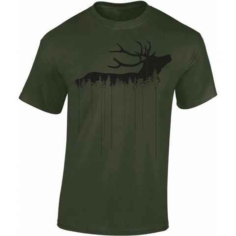 Baddery Print-Shirt Waldhirsch - Jäger T-Shirt - Jägerkleidung - Jagd Zubehör - Geschenk, hochwertiger Siebdruck, auch Übergrößen, aus Baumwolle