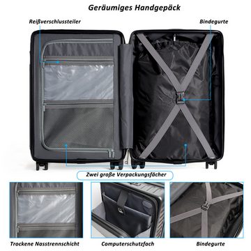 TAN.TOMI Handgepäck-Trolley Handgepäck Koffer mit Laptoptasche mit Frontöffnung, 20 Zoll PC Koffer, 4 Rollen, Leicht Hartschalenkoffer, TSA Schloss, 360°Schwenkrollen