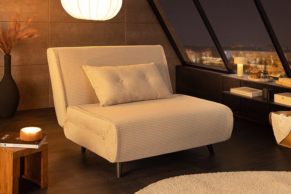 riess-ambiente Relaxsessel SMART MULTIFUNCTION 100cm beige - Cord, Bettfunktion, mit Kissen (Einzelartikel, 1-St), ausziehbare Schlafgelegenheit - ideal für Wohn- oder Gästezimmer