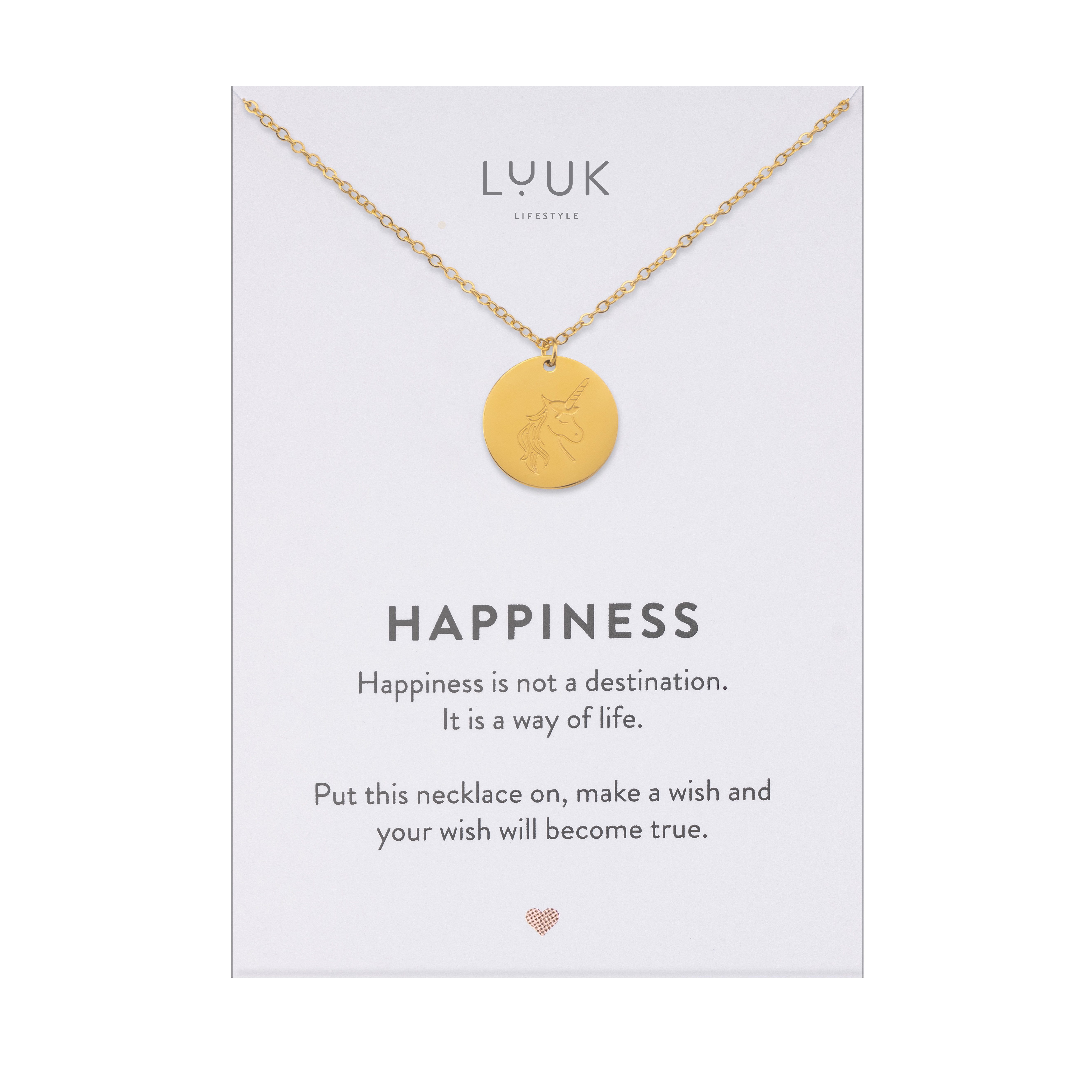 LUUK LIFESTYLE Kette mit Anhänger Einhorn, mit HAPPINESS Spruchkarte, süße Geschenkidee