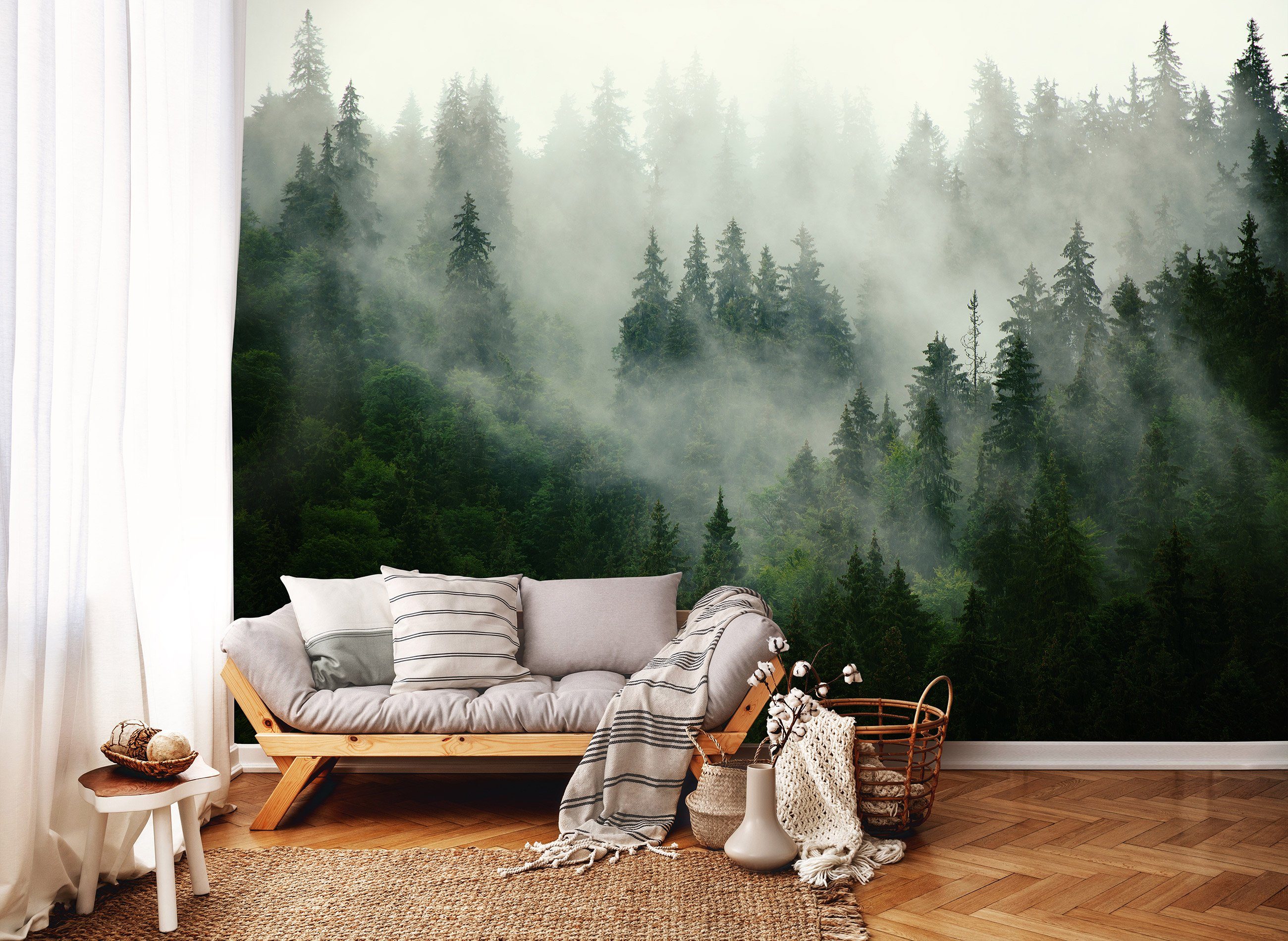 Wald, Vliestapete Kleister Tapete Wallarena Wandtapete EFFEKT Fototapete für 3D Nebel Glatt, Natur inklusive Vlies Vliestapete Wald oder Motivtapete, Wohnzimmer Schlafzimmer im
