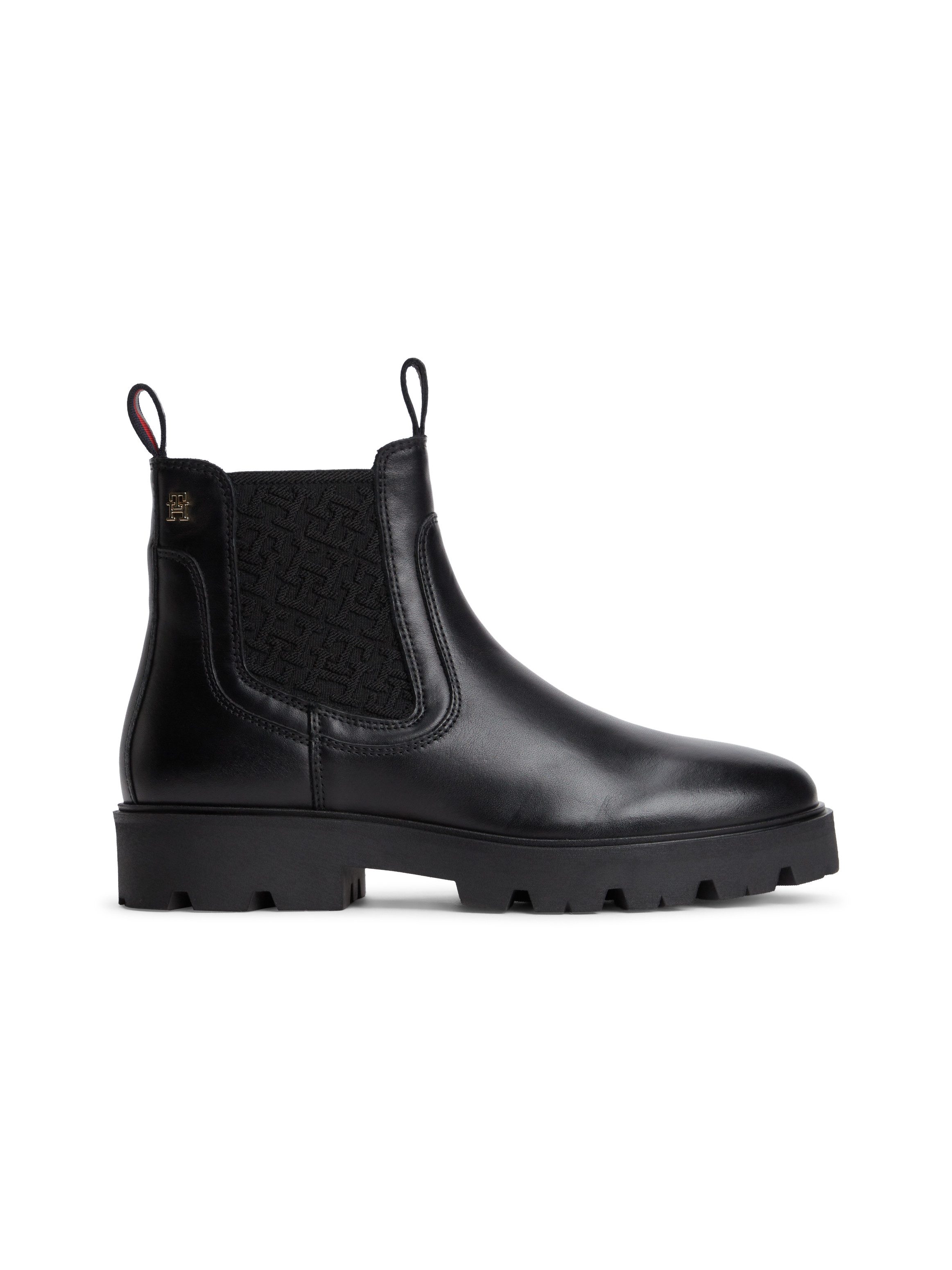 Tommy Hilfiger TH MONOGRAM LEATHER CHELSEA BOOT Chelseaboots Blockabsatz, Schlupfboots, mit beidseitigem Stretcheinsatz – Bild 4 von 5