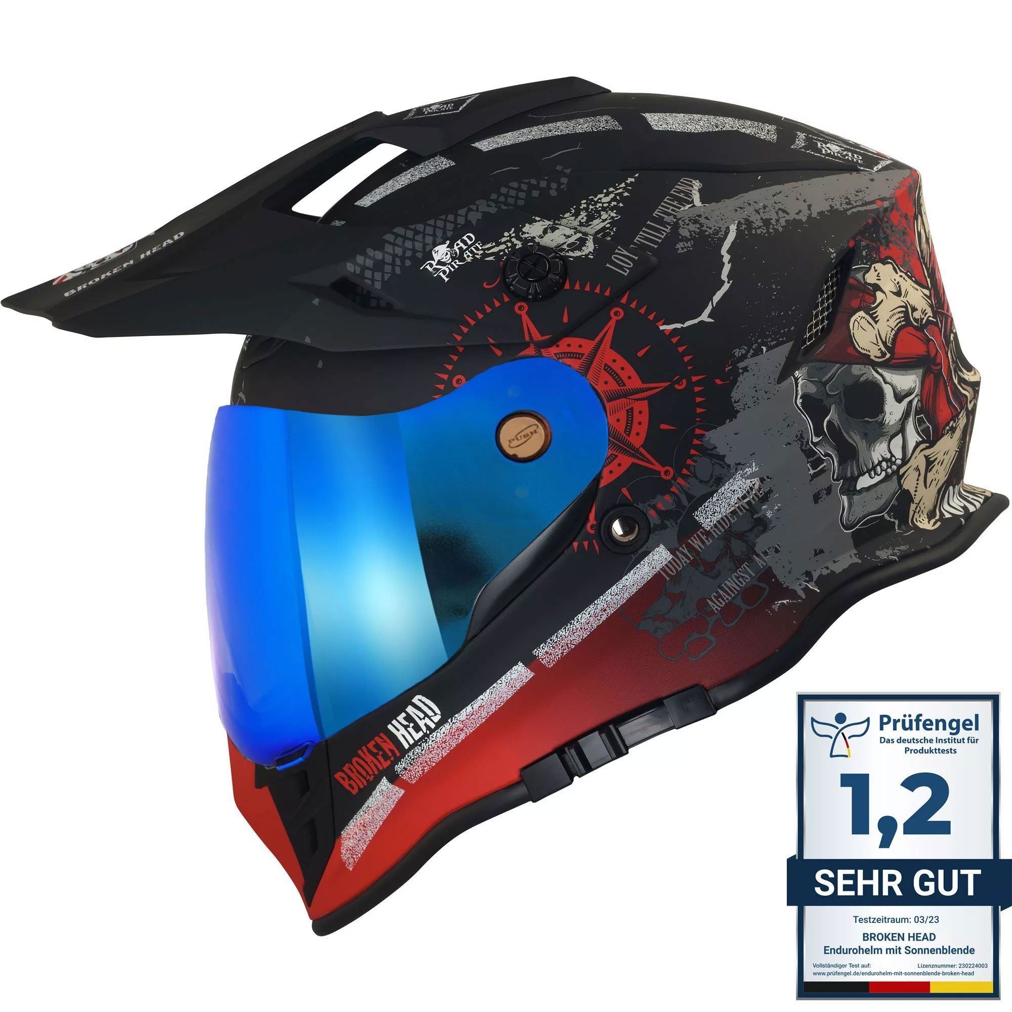 Motorradhelm Road Pirate VX2 mir blau verspiegeltem Visier