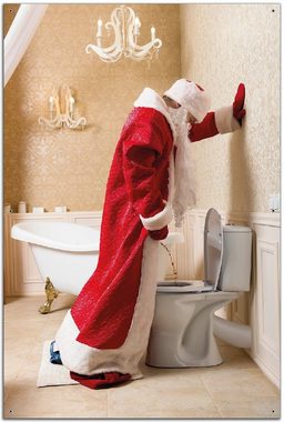 Wallario Sichtschutzzaunmatten Weihnachtsmann macht Pause und pinkelt auf edler Toilette, rund