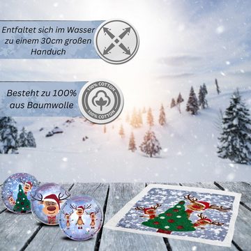 Bada Bing Handtücher Magisches Handtuch Rentier Rudolph Zaubertuch ca. 30x30cm Weihnachten, Baumwolle (6-St), Waschlappen mit Lasche zum Aufhängen