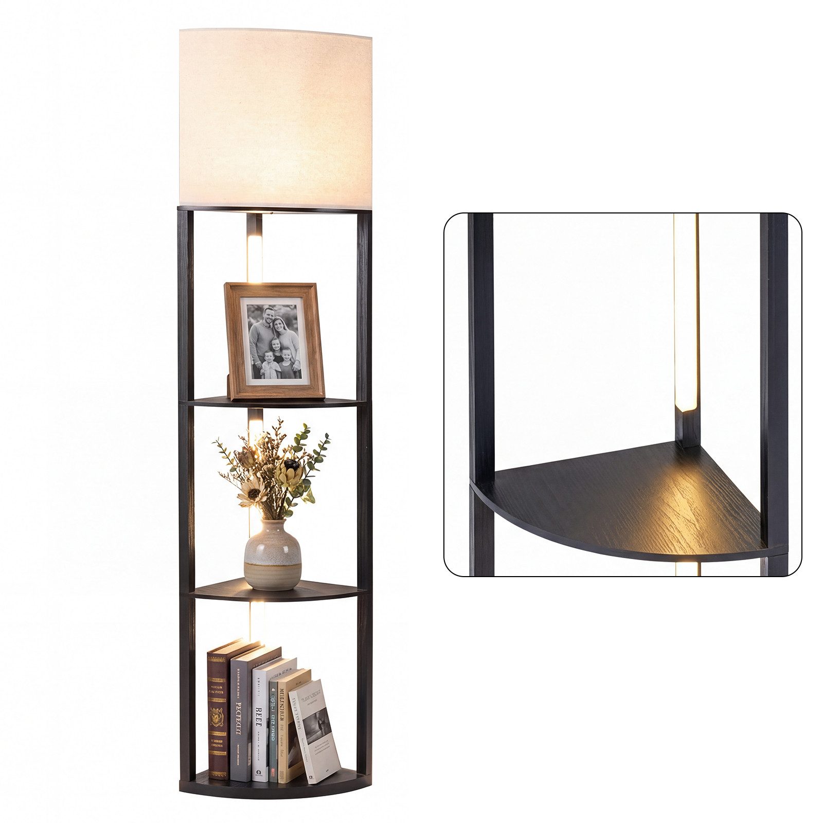COSTWAY Stehlampe, 159cm mit Regalen, 3 Helligkeitseinstellungen, Fußschalter