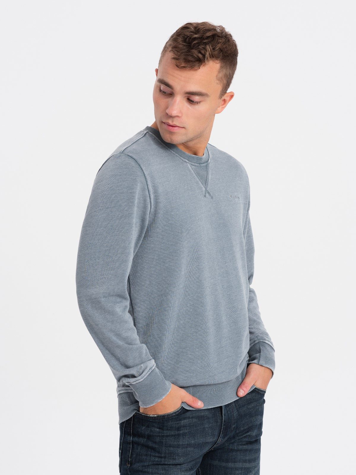 OMBRE Sweatshirt Gewaschenes Herren-Sweatshirt mit Ziernähten günstig online kaufen