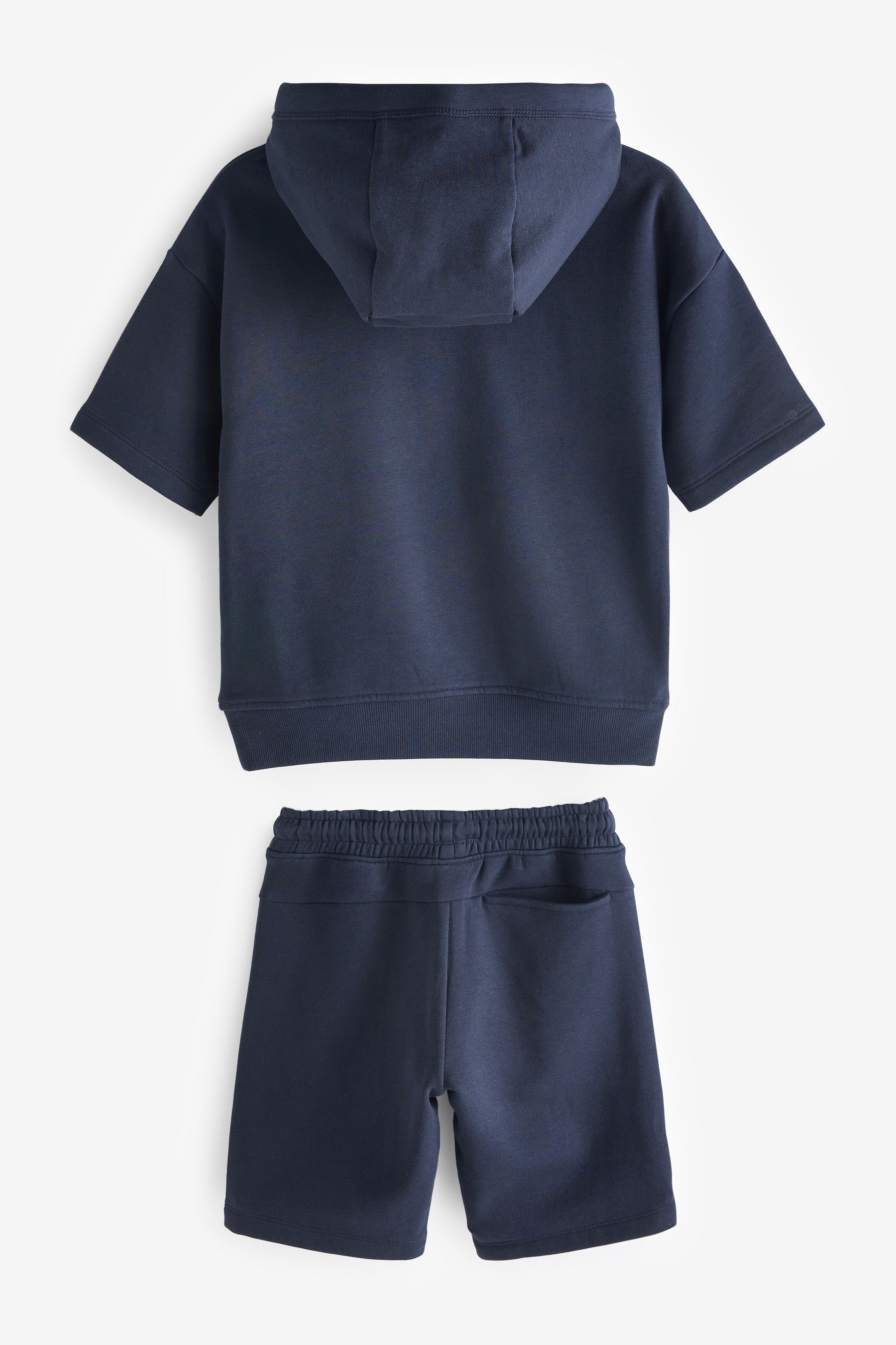 und & Navy Kapuzensweatshirt Shorts Shirt (2-tlg) Set Next Kurzärmeliges Shorts im