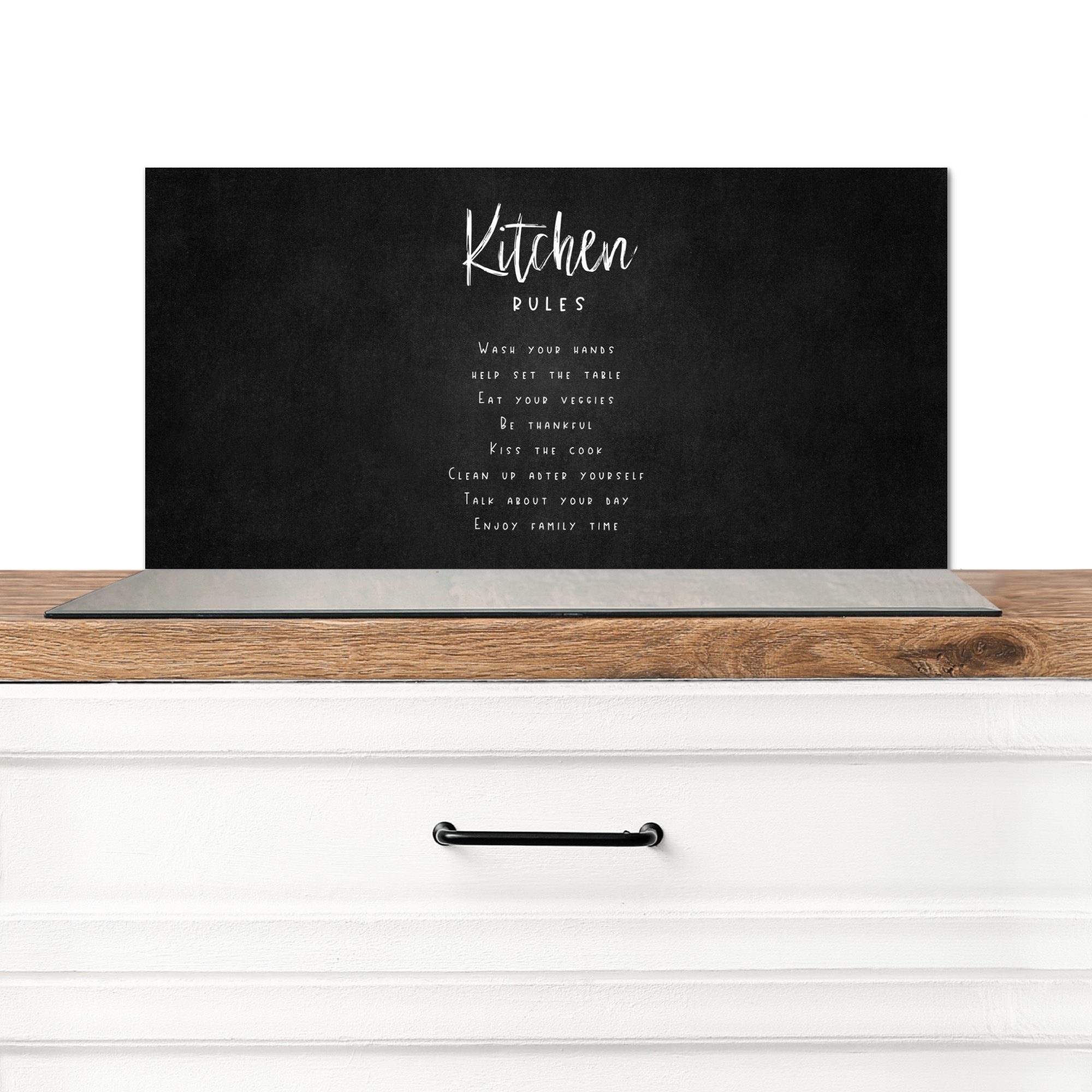 MuchoWow Küchenrückwand Küchenregeln - Schwarz - Weiß, (1-tlg), Spritzschutz Küchenrückwand, Wandschutz, 60x30 cm