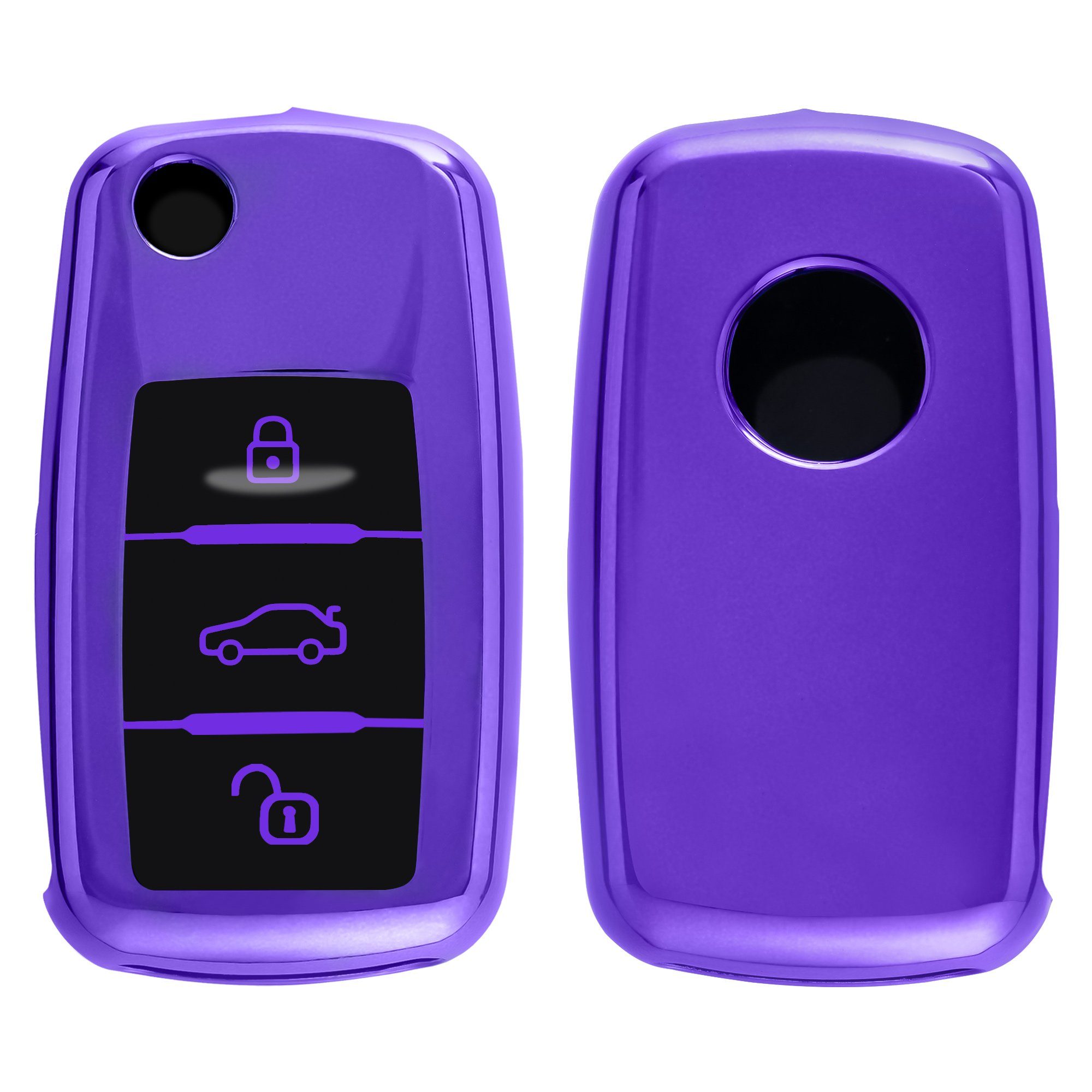 kwmobile Schlüsseltasche Autoschlüssel Hülle für VW Skoda Seat, Schlüsselhülle Silikon Case Schlüssel Cover Hochglanz Violett