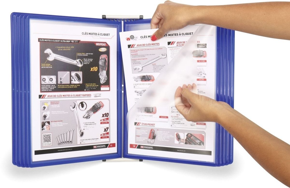 Tarifold Fächermappe Wandsichttafel Set Easy Load A4 grau inkl. 10 Sichttafeln blau