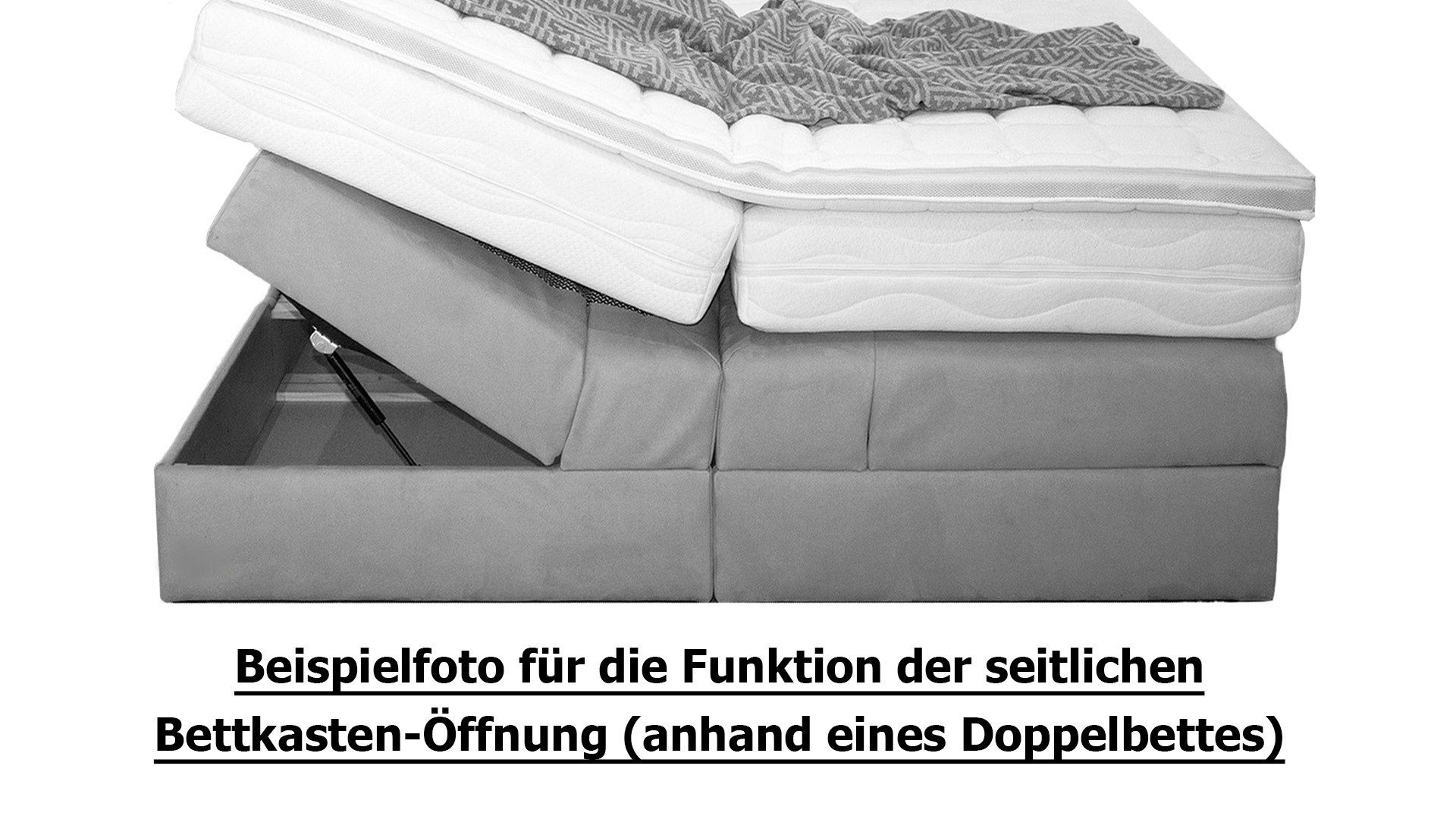 PAARA Boxspringbett mit Bettkasten und Matratze mit integrierten Topper - Modell Cali K, mit innovativem Belüftungssystem