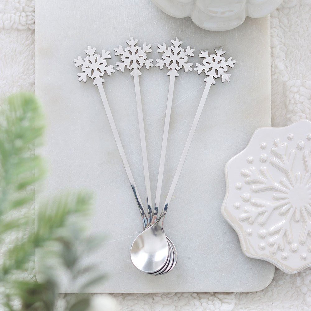 Something Different Besteck-Set Schneeflocken Löffel 4er-Set Edelstahl Silber Snow Day, 4 Personen