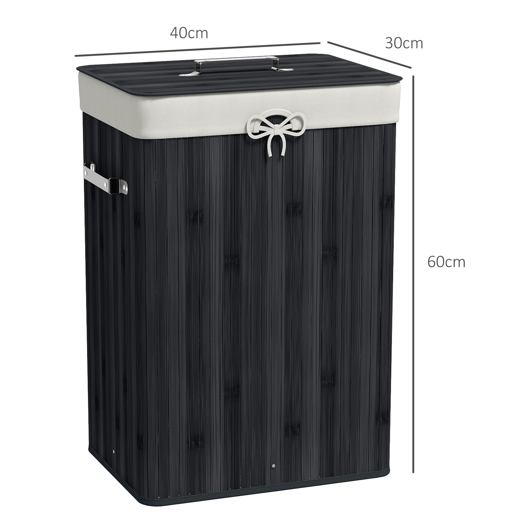 HOMCOM Wäschekorb schmal Wäschesammler mit Griff, für Schlafzimmer & Bad, Schwarz (Set, 1 St., Wäschekorb mit Wäschesack), 72L, Bambus, herausnehmbarer Wäschesa – Bild 3 von 5
