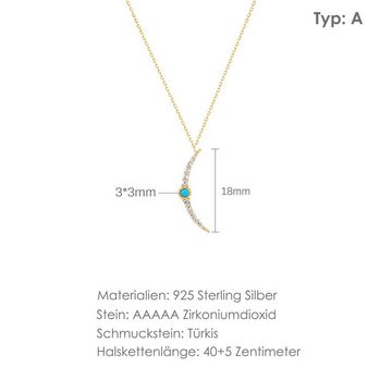 GOLDEN Charm-Kette Türkise Mond Halskette, Sterling Silber 925 minimalistische Halskette