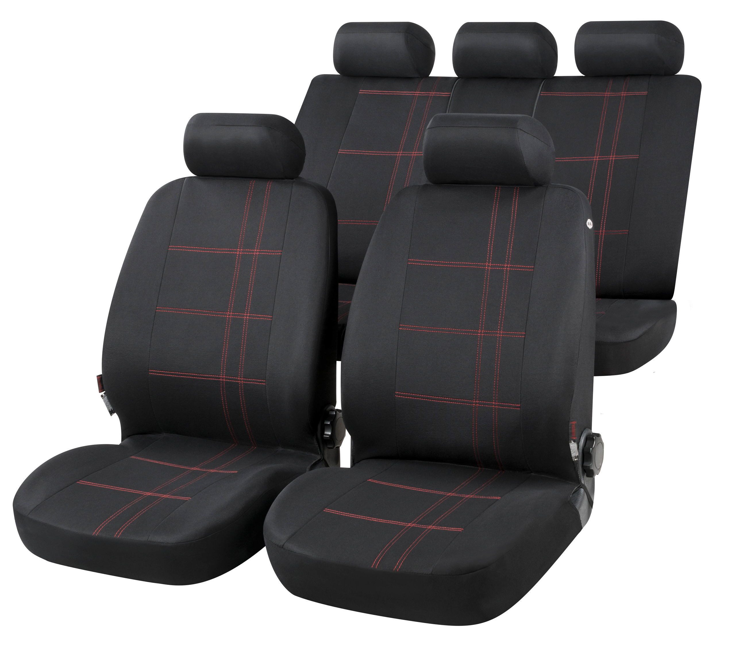 CarComfort Autositzbezug Autositzbezug Nashville schwarz, 2 Vordersitzbezüge 2tlg, 1 Rücksitzbezug 5tlg, 5 Kopfstützenbezüge, 14-tlg.