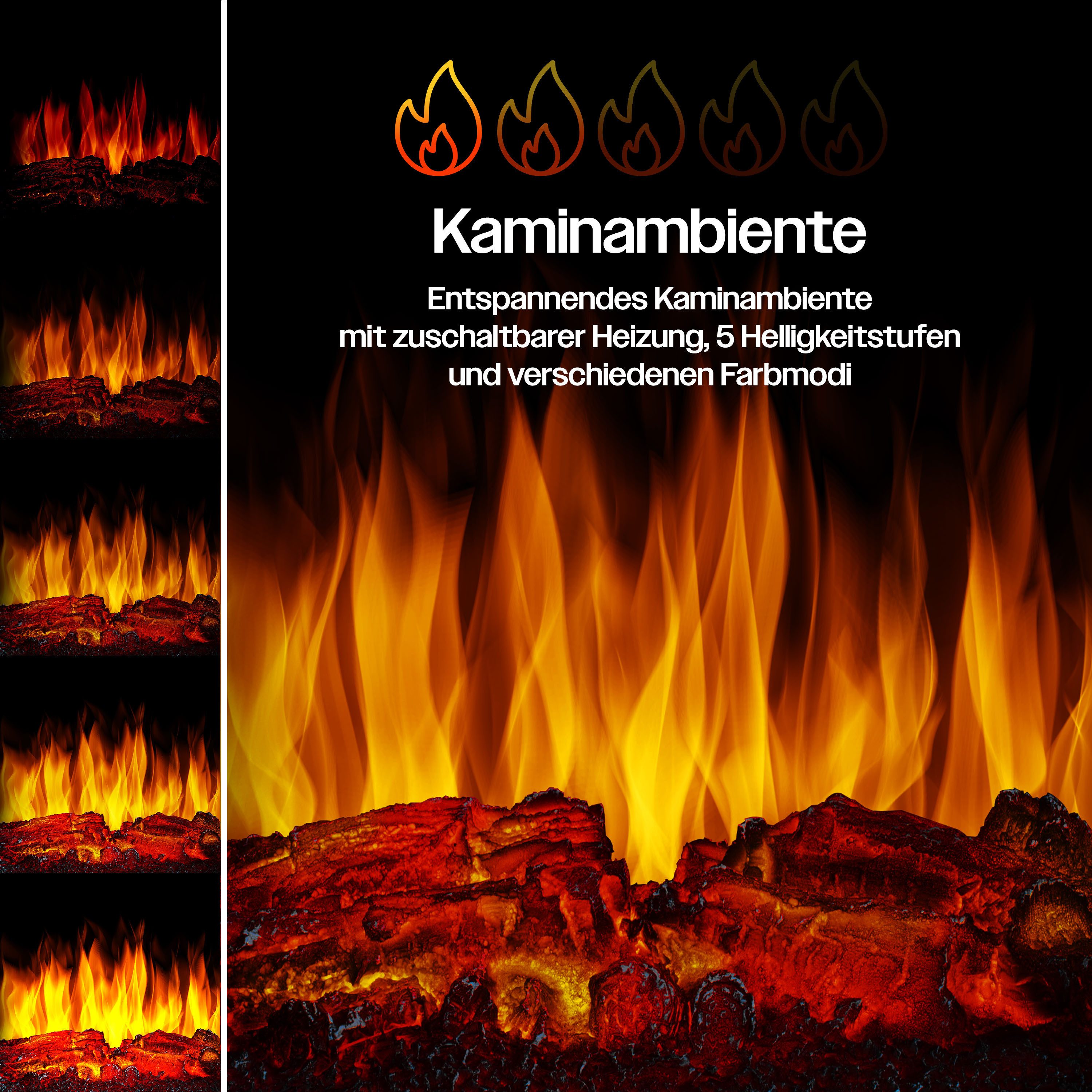 KESSER Elektrokamin, mit Heizung Panorama-Sichtfenster Heizlüfter 9 LED-Flammeneffekt